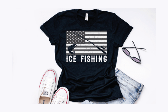 American Flag Ice Fishing Vintage Graphics & T-Shirt Designs