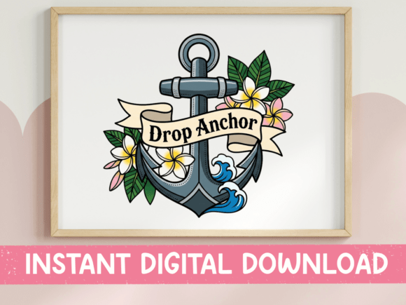 Drop Anchor Floral Tattoo Style Design Graphics